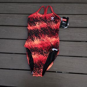 TYR DuraFast Elite Perseus Cutoutfit 1 Pc Swim Red Youth Girl Sz 22 New